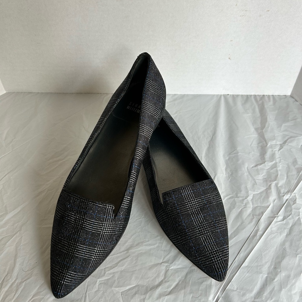 Stuart Weitzman Women's Slip On Flats Dark Gray Plaid Multicolor  9M